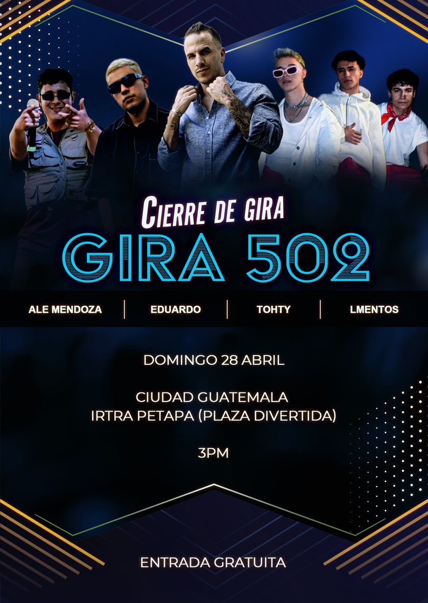 GUATEMALA 🇬🇹📍 nos vemos el Domingo 18 de abril en el IRTRA PETAPA en el cierre de gira 502 … 🔥🔥🔥 <a href="/ALEMENDOZA_GT/">ALE | MENDOZA</a> (entrada gratuita)
