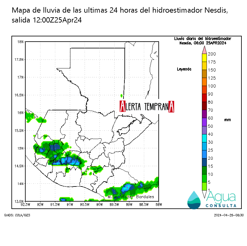 ✅Cortesía de Agua Consulta
Lluvia máxima registrada hasta las 06am del 25/04/24

📌Departamentos beneficiados durante 24 horas por efectos de #Vaguada son los ubicados en #BocaCosta

Precaución por deslizamientos e inundaciones #ClimaGt #TraficoGt #TiempoGt #TemporadaDeLluvias