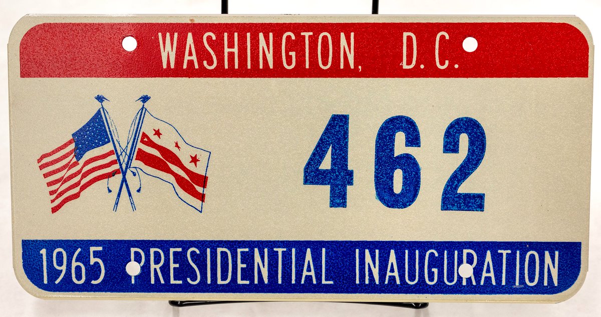 Inaugural license plates are used for cars that participate in the inaugural parade in #WashingtonDC. Inaugural parades began with #GeorgeWashington, but inaugural license plates debuted at FDR's 1933 inauguration. 📷 Plate from #LBJ's 1965 inauguration #NationalLicensePlateDay