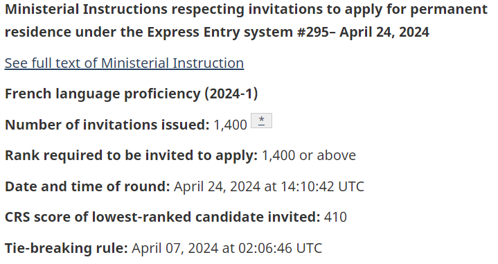 Second #expressentry draw this week is for francophone applicants, pass mark at 410 #cdnimm canada.ca/en/immigration…