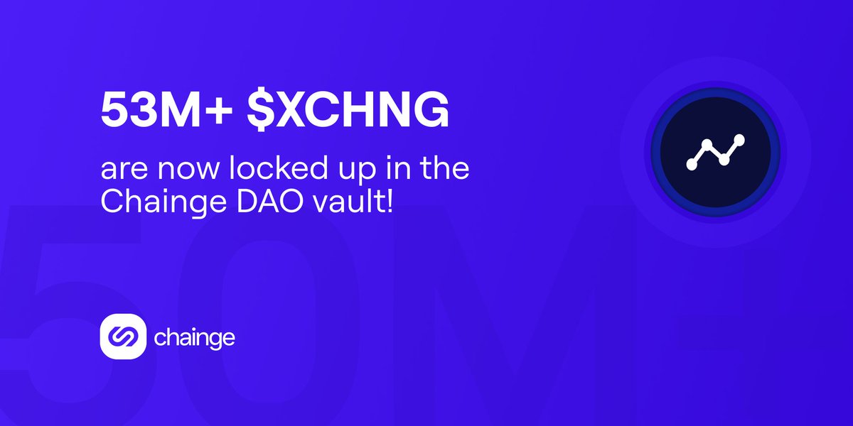 🔥 Over 53 million $XCHNG are now are locked and loaded in the Chainge DAO! 🚀 2 new exciting DAO proposals are in the works! Stay tuned and make sure your voice counts in shaping what's next: t.me/ChaingeDAO