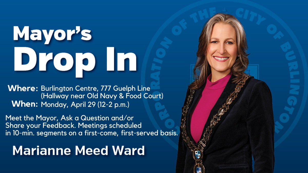 THIS COMING MONDAY: Join me for my next Community Drop In on Monday, April 29 at the Burlington Centre, 777 Guelph Line, near the Old Navy and food court area, from 12-2 p.m. Come meet with me, ask a question and/or share your feedback and input. Meetings will be scheduled in…