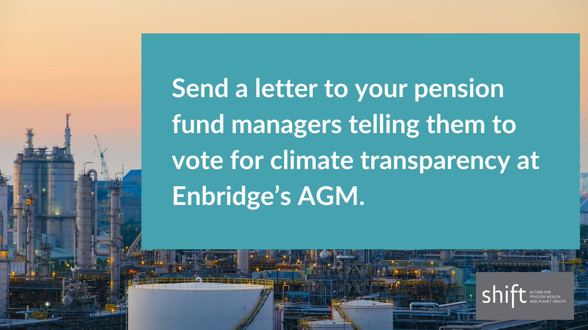 Canada’s largest pension funds hold over $822 million combined in shares in @Enbridge. 

Tell your pension fund to vote for Enbridge to transparently account for ALL of its carbon pollution. 

#cdnpoli #ableg #onpoli #climaterisk
act.newmode.net/action/shift-a…