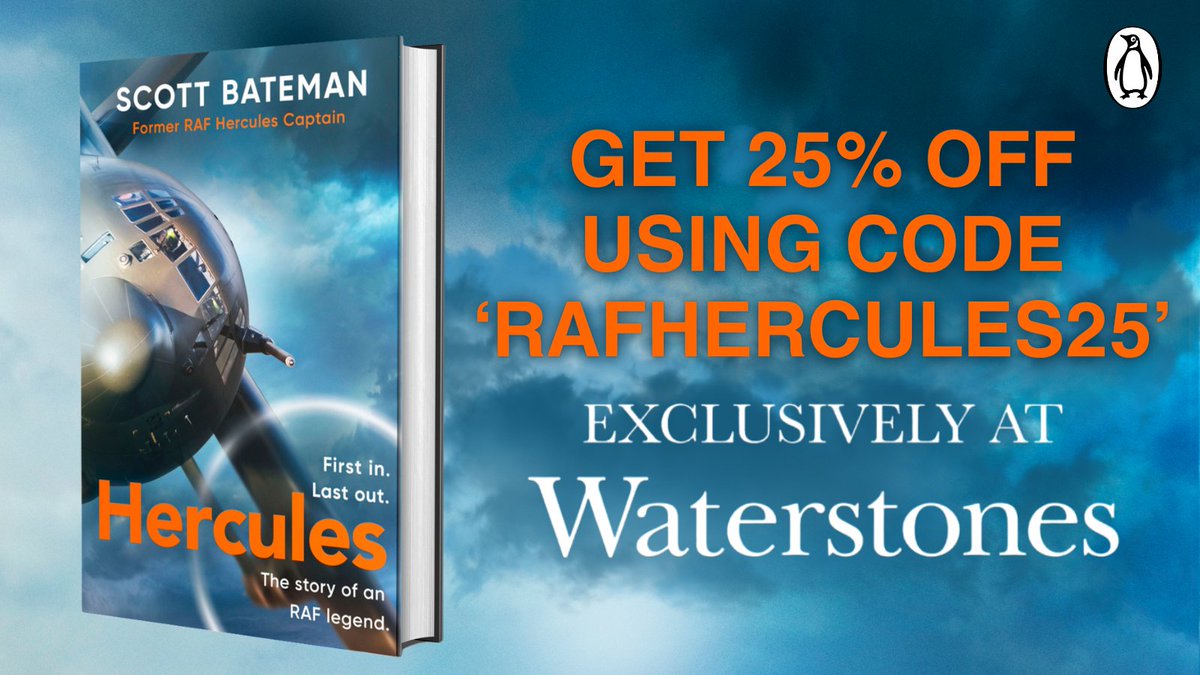 Get ready to fly into action in 3 days as @scottiebateman retells the legendary story of the iconic Lockheed C-130 #Hercules ✈ Use code ‘RAFHERCULES25’ online at Waterstones for 25% off your preorder: waterstones.com/book/hercules/…