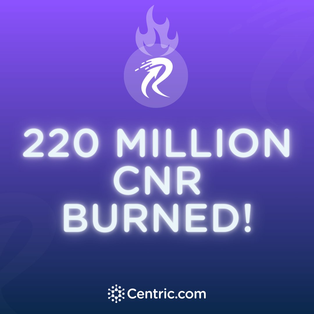 CentricRise's tweet photo. To date, the Centric protocol has actively burned a growing total of 220M $CNR.   Over the last 24 hours, the protocol has burned 106,918 CNR. Over the last 7 days, the protocol has burned 743,128 CNR. 🔥

 #CentricWarriors $CNS 

Want to learn more about Centric? Join our growing community on our official Telegram channels! Our chats are full of community members who can help you learn. Beware of FAKE Scam Telegram channels.  

Centric Chat: https://t.co/sX3xyW1ObS
Centric Camp: https://t.co/3J5sGEPDUb
Announcements: https://t.co/KCuAYvWUgB