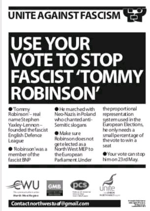 5 years ago #OTD @nwuaf7 @ManchesterSutr launched a campaign which ultimately humiliated 'Tommy Robinson's bid to become an MEP. He left the election count in a huff 😃 Broad based work & confronting his racism on streets/doorsteps mattered. @AntiRacismDay @Searchlight_mag