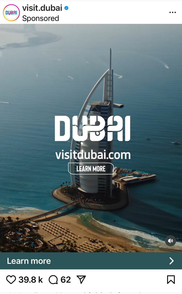 Visit Dubai ads on my Instagram timeline. At a time when flights are delayed with backlog due to the recent rains. Social media team should be mindful of reality.