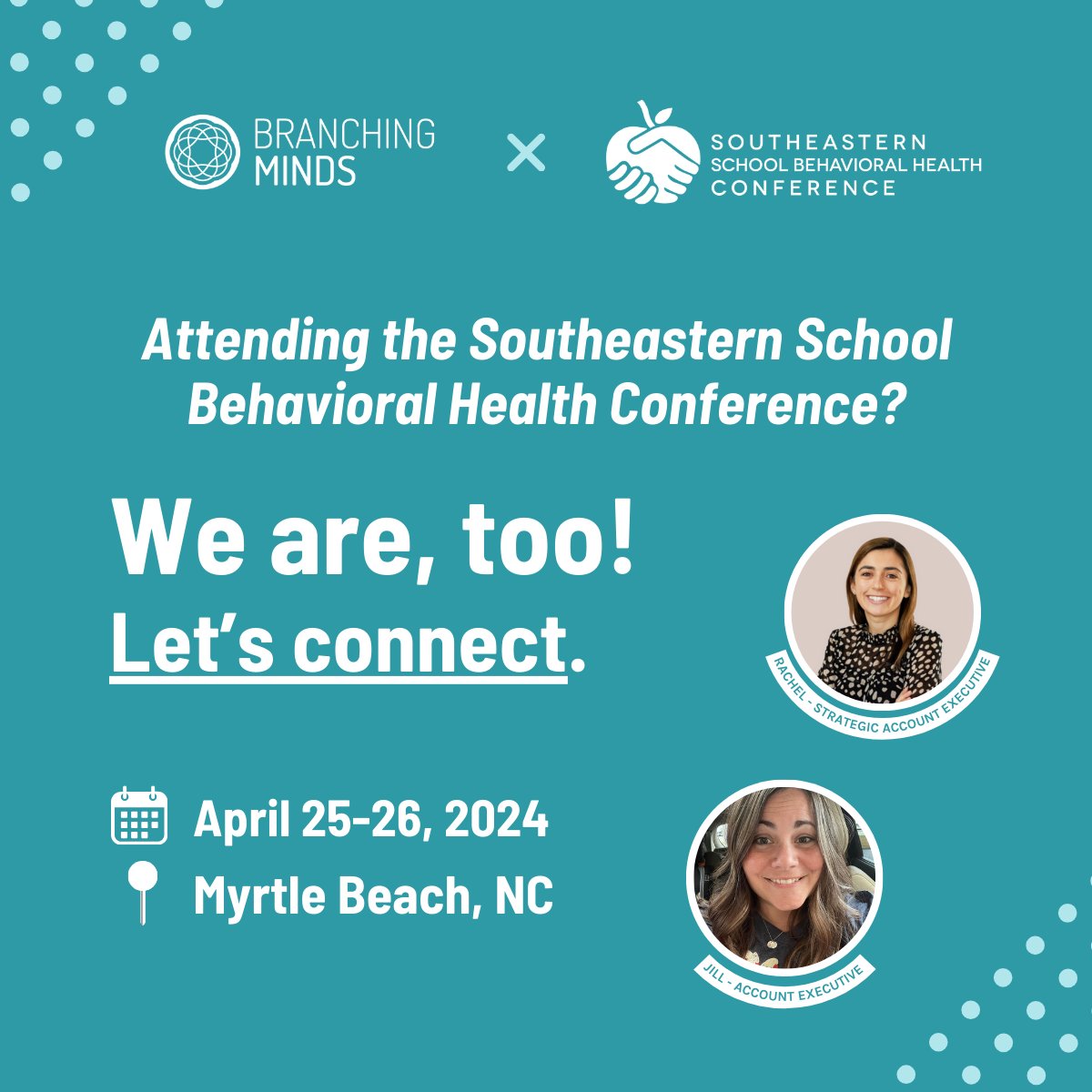 Let's meet! 👋Stop by our booth at the Southeastern School Behavioral Health Conference to explore how #BranchingMinds can turn your school's #MTSS goals into reality! 

👇RSVP to our exclusive #edleader dinner:
 hubs.la/Q02tZyyR0 #BehavioralHealth #K12 @BeSSBHC
