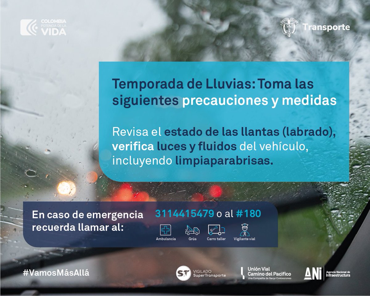 Esta #TemporadaDeLluvias sigue las siguientes recomendaciones de la Unión Vial Camino del Pacífico.
#SomosSacyr
#VamosMásAllá
#SeguridadVial