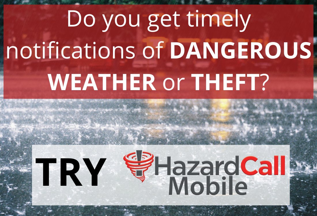 Frequent traveler? Concerned about theft and disabling tracking systems? Ease your worries with HazardCall Mobile! 🚗✨

EXPLORE NOW: bit.ly/HazardCallMobi… 

#TravelSecurity #PeaceOfMind #Safety #Weather #WeatherAlerts #WeatherSafety #WeatherRiskManagement