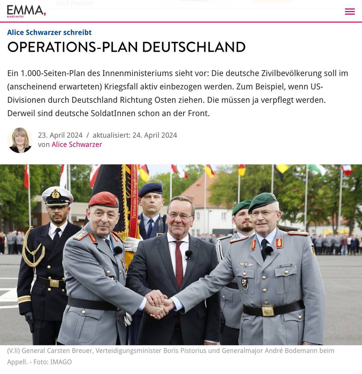 „Und nun bereiten wir uns also diszipliniert auf den Dritten Weltkrieg vor? Im Ernst? Der ist, sagt der General, nicht nur eine gesamtstaatliche, sondern auch eine gesamtgesellschaftliche Aufgabe. Stichwort: „Operationsplan Deutschland“. Der General freut sich schon „auf die…