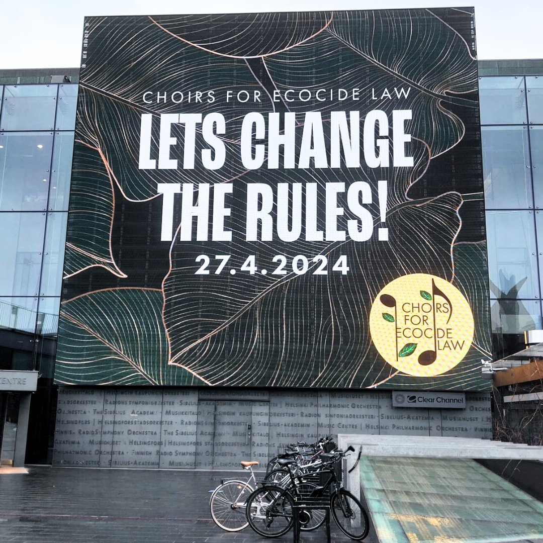 StopEcocideCan's tweet image. Let's Change the Rules – Choirs for #EcocideLaw

Don't miss this incredible MEGACONCERT @Musiikkitalo feat 1000 singers live (+ live-streamed)!

#Helsinki | Sat 27 April | 6PM EEST

Tickets/info: shorturl.at/inMR7

Stream: youtube.com/live/rjze3hN9m… 

#StopEcocide @LawEcocide
