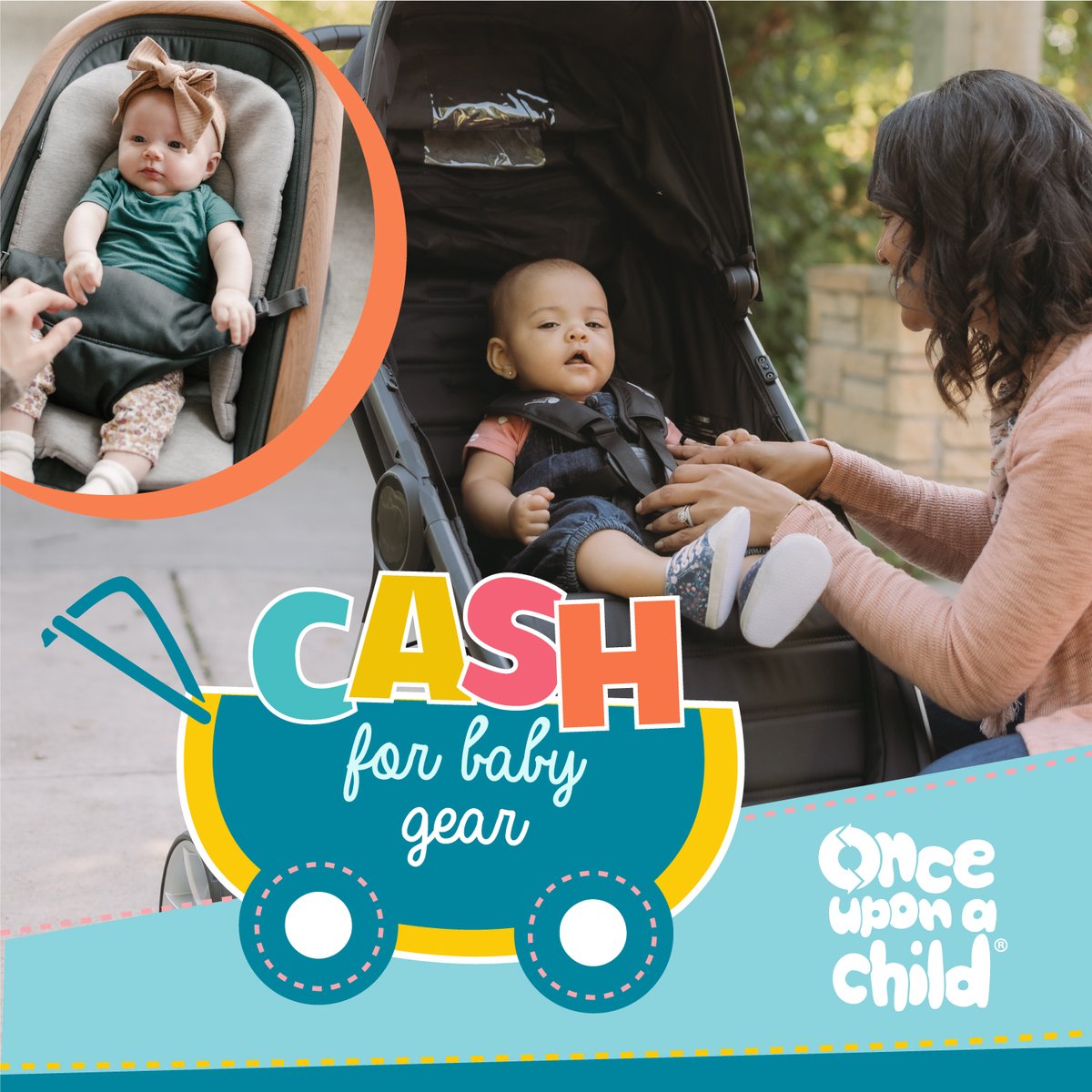 Stroll in with their outgrown baby gear ­­ like high chairs, strollers, bouncers, and more for a CASH offer today!#onceuponachild #babygear #babyresale #sellbuyrepeat