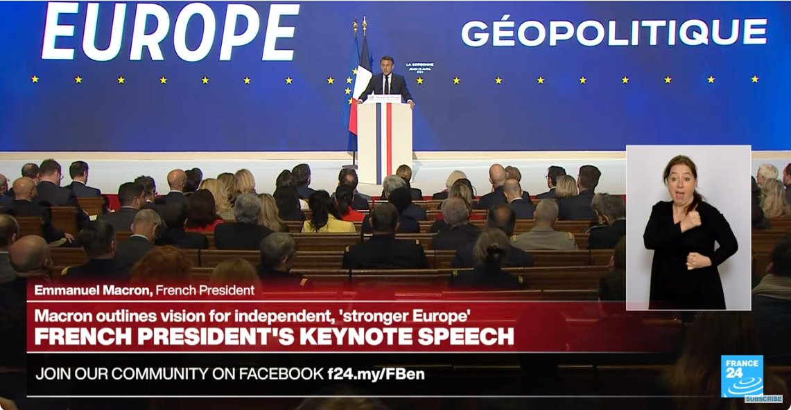 Today saw dueling speeches: #Macron's pro-EU speech at the Sorbonne, and #Orban's anti-EU speech at #CPACHungary2024.

They keyword for both speeches was: sovereignty. 

Each has a very different idea for how Europeans can have it. (🧵1/4)