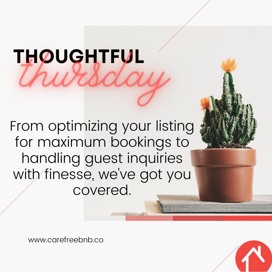 From listing to guest query mastery, we're the management superheroes you need!💫

#CarefreeBNB #HostHappiness #ListingLuminaries #PropertyManagement #PropertyManagementTips #PropertyManagement101 #ShortTermRental #Bnb #VacationRental #Carefreebnb #SuperhostServices #Seamless