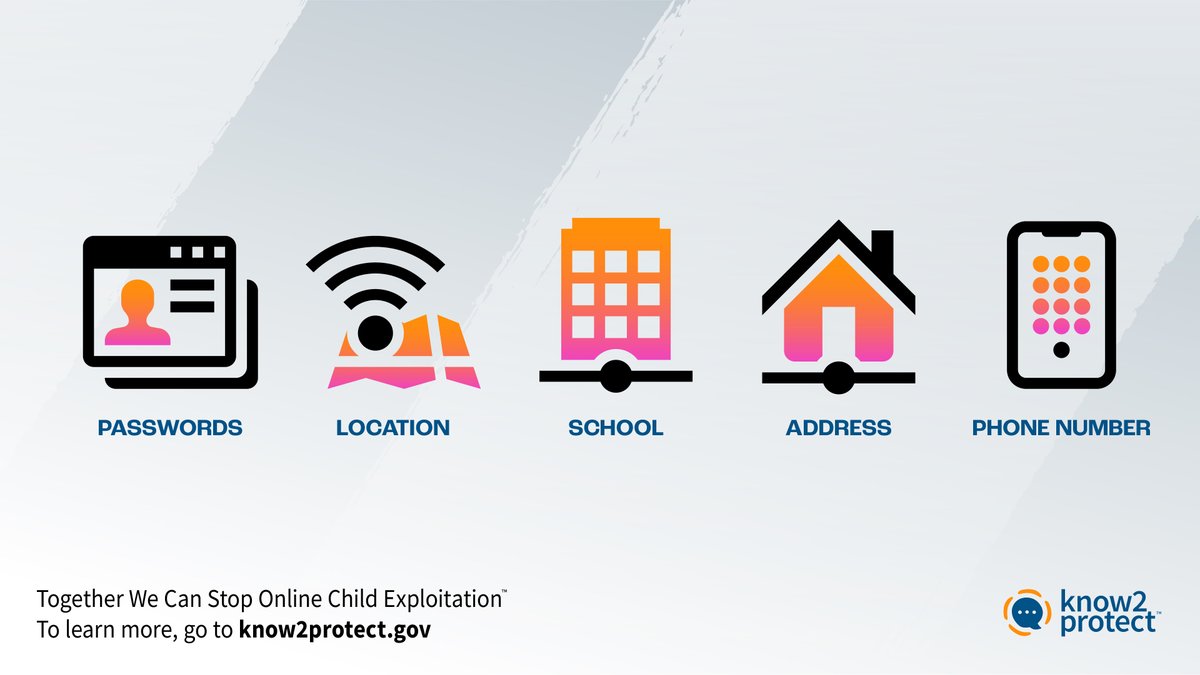 What are some types of personal information you should never share online? Children and teens should never share: - Passwords - Location - Phone numbers To learn the rest of the answers, visit our K2P Kids Portal at know2protect.gov. #DataPrivacy #Know2Protect