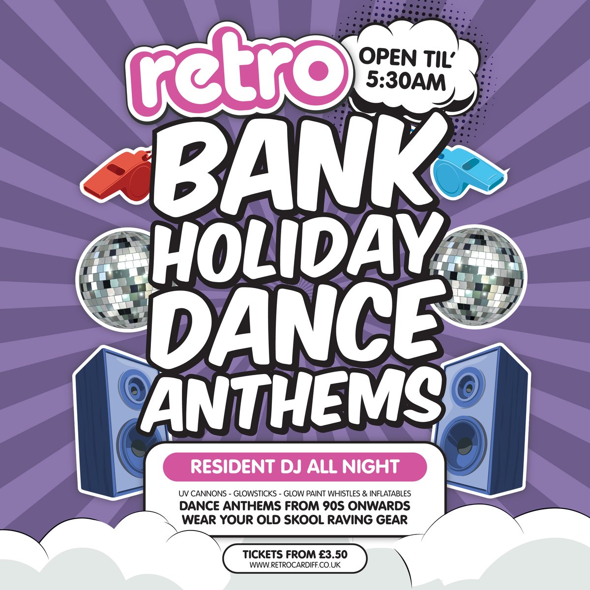 Cardiff is going to be 'chockers' this bank holiday weekend with Bruce Springsteen in town 🎶 Head to Retro on Sunday for a doubleheader of Springsteen Karaoke before 10.30PM and Bank Holiday Dance Anthems onwards until 5.30am! Get your tickets now: fixr.co/event/bank-hol…