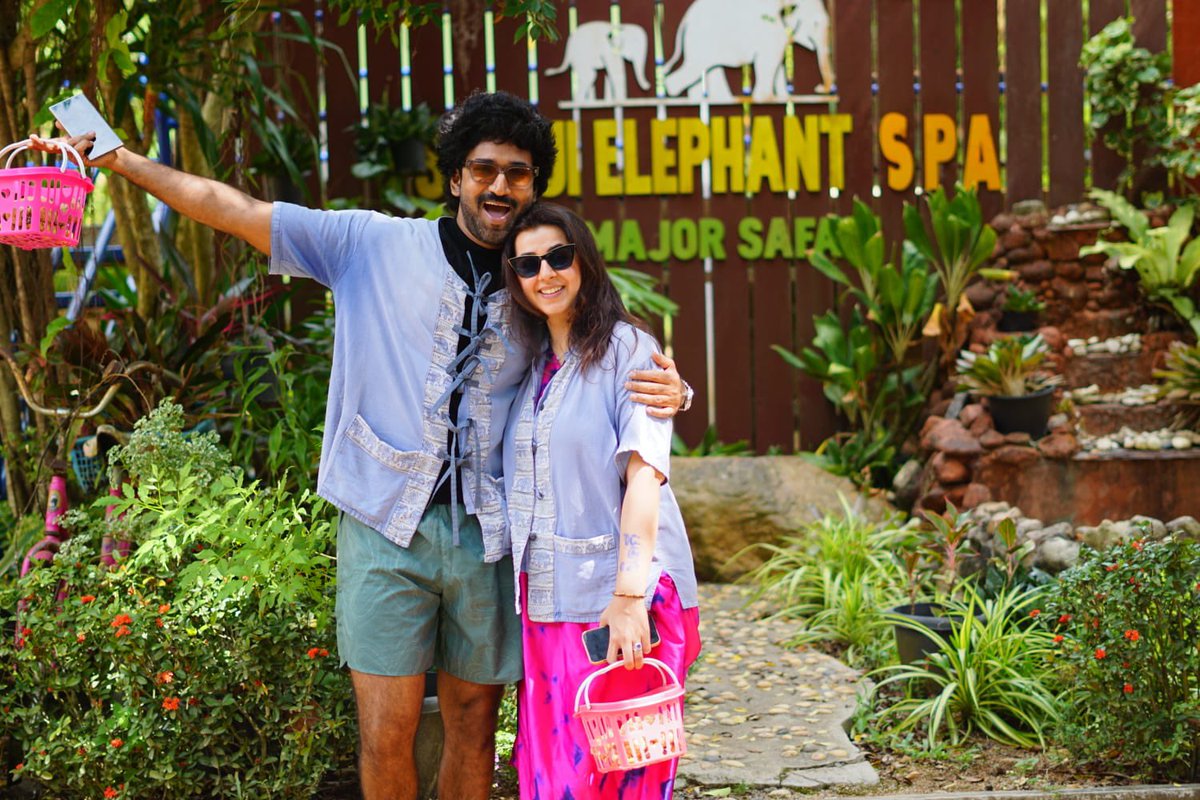 Actor couple #NikkiGalrani & #AadhiPinisetty visit Samui Elephant Spa at Koh Samui, Thailand on this recent holiday!!