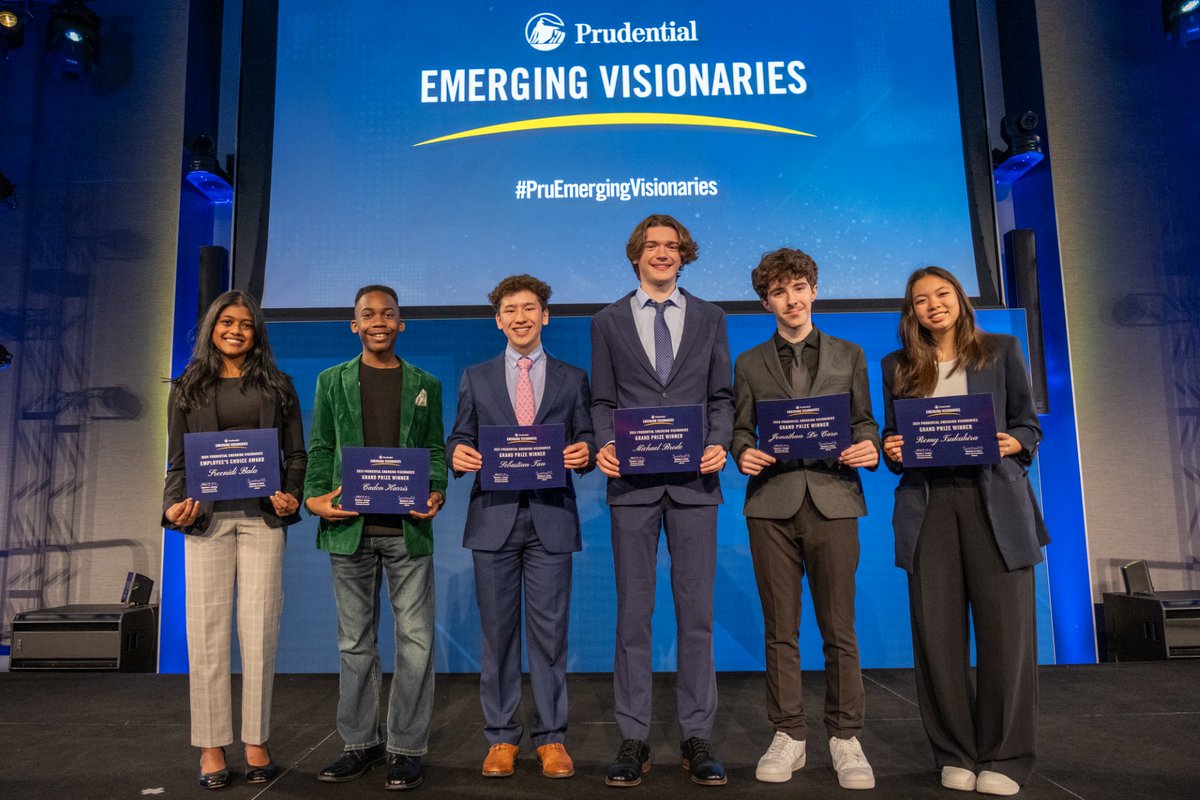 Congratulations to our Prudential Emerging Visionaries! The Grand Prize Winners are Micheal Brode, Jonathan De Caro, Caden Harris, Sebastian Tan, and Remy Tsukahira and Sreenidi Bala was selected for the Employee Choice Award. Learn more here: changemakers.com/en/challenge/e…