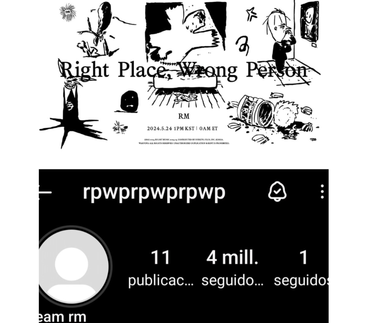 • RPWP = 'Right Place, Worng Person'. 👀 RIGHT PLACE WRONG PERSON IS COMING RM IS COMING NAMJOON IS COMING #RightPlaceWrongPerson