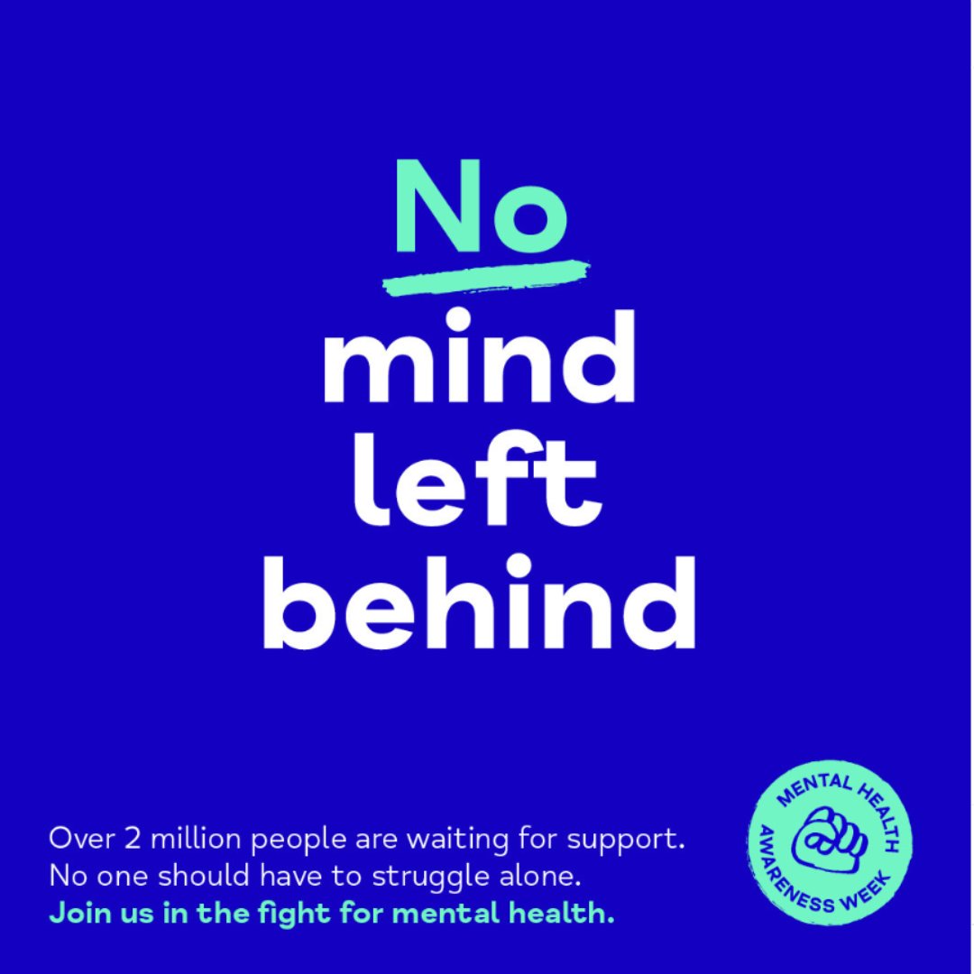 Mental Health Awareness Week is May 13-19! Too many of us aren't getting the help we need. 2 million + people are waiting for support. This #MentalHealthAwarenessWeek we’re calling on everyone to help raise as much awareness as possible for a future where no mind is left behind.