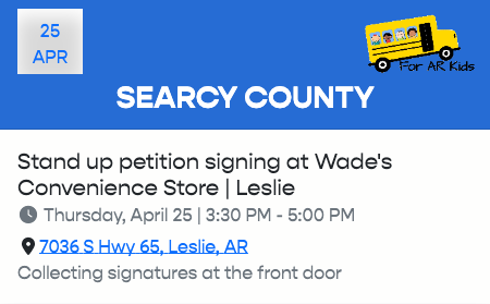 Hello, Searcy Co.! If you haven't signed the petition to get the #AREducationalRightsAmendment on the ballot, stop by the signing sites in Leslie this afternoon and evening to join the movement #ForARKids.
Sign. Follow. Share. Like.
#RegnantPopulus #Arkansas #arpx