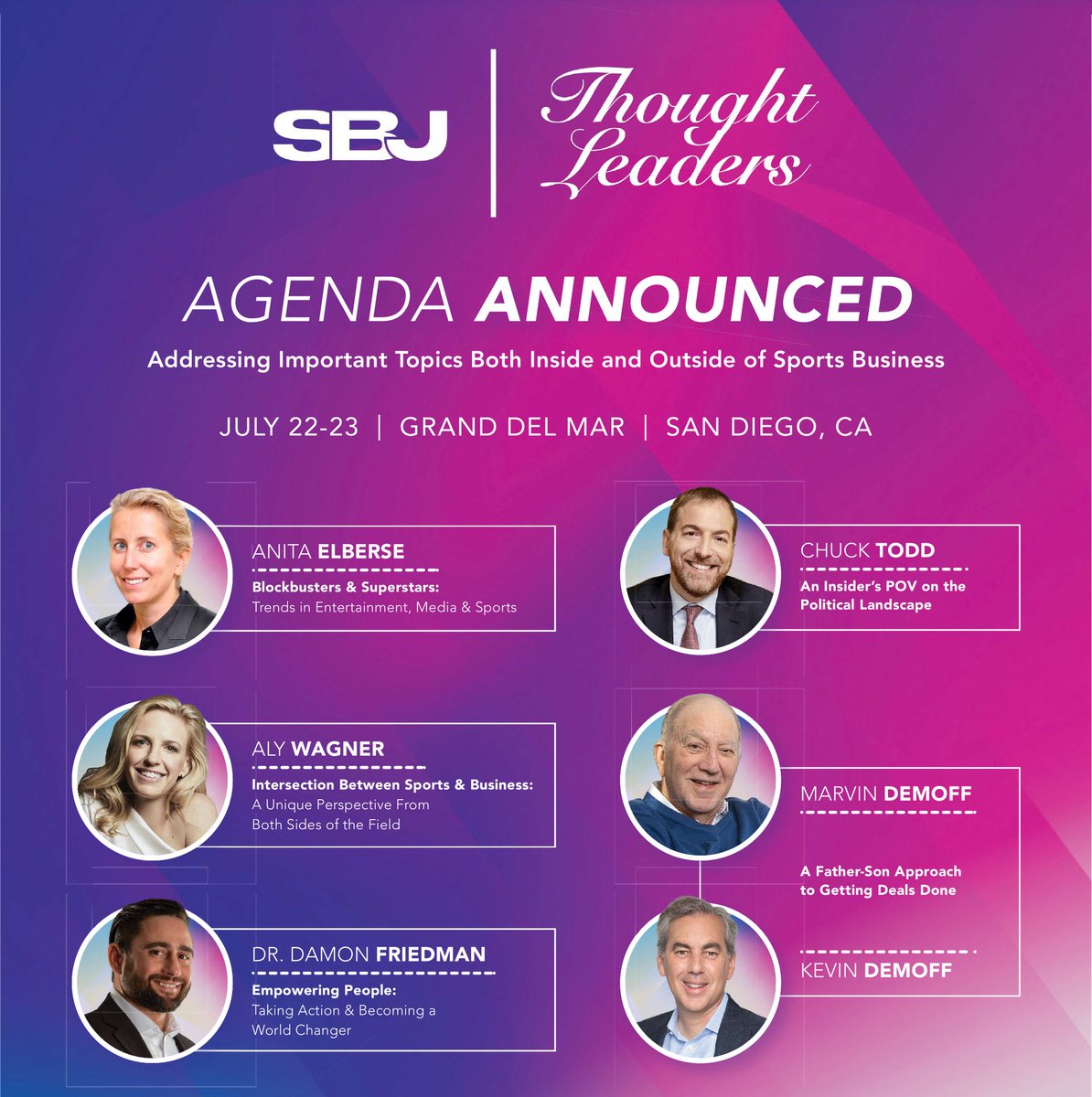 Thrilled to be a part of the Thought Leaders Retreat with @SBJ on July 22 + 23 in San Diego! The exclusive retreat brings together leaders in the industry to share ideas, perspectives and lessons learned along their journey.
