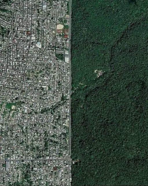 The border between the Brazilian city of “Manaus” and the Amazon rainforest.

What a contrast..