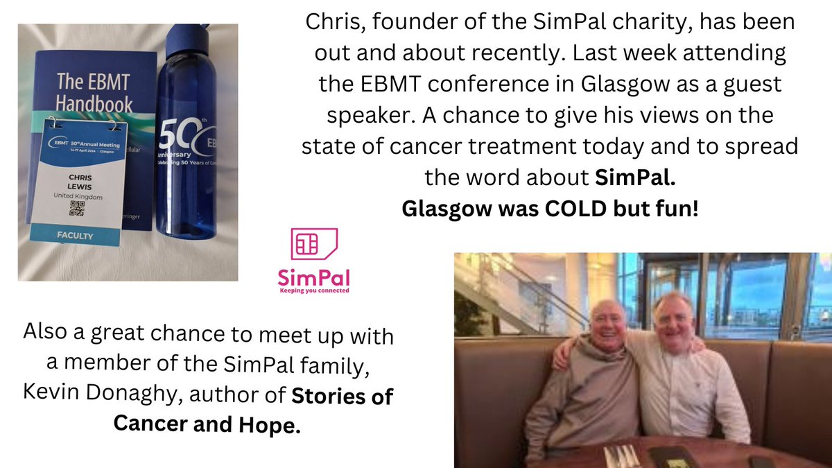 They seek him here, they seek him there....in this instance Chris was in Glasgow at the EBMT conference giving his views on cancer care and spreading the word about the SimPal charity. @Storiesofc62048 @christheeagle1 @zac_toumazi #Cancer #charity #digitalinclusion