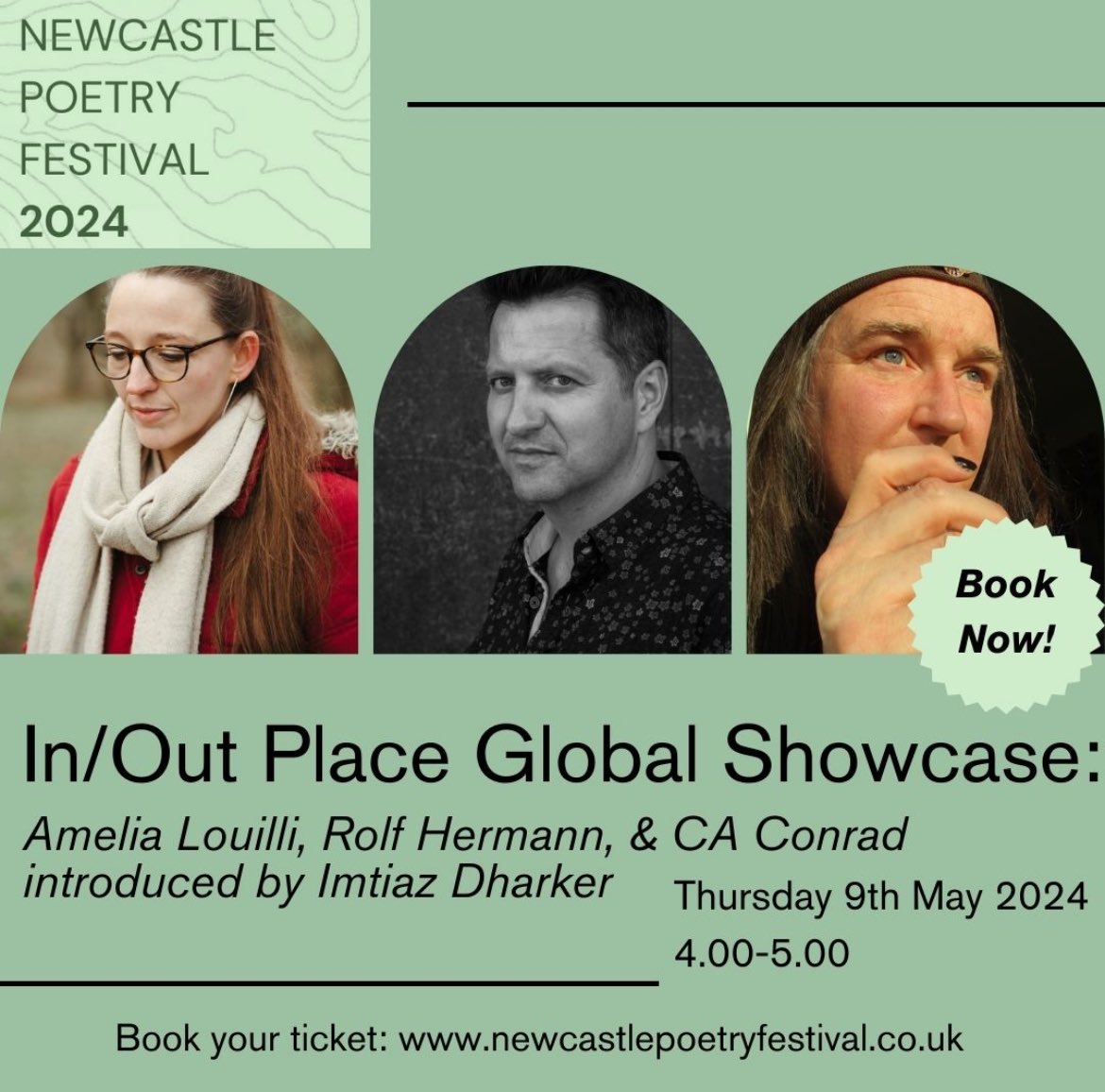 🤓We’re looking forward to the Global Showcase with Amelia Loulli, Rolf Hermann & CAConrad 📚Come and hear these exciting voices #InternationalPoetrySymposium newcastlepoetryfestival.co.uk