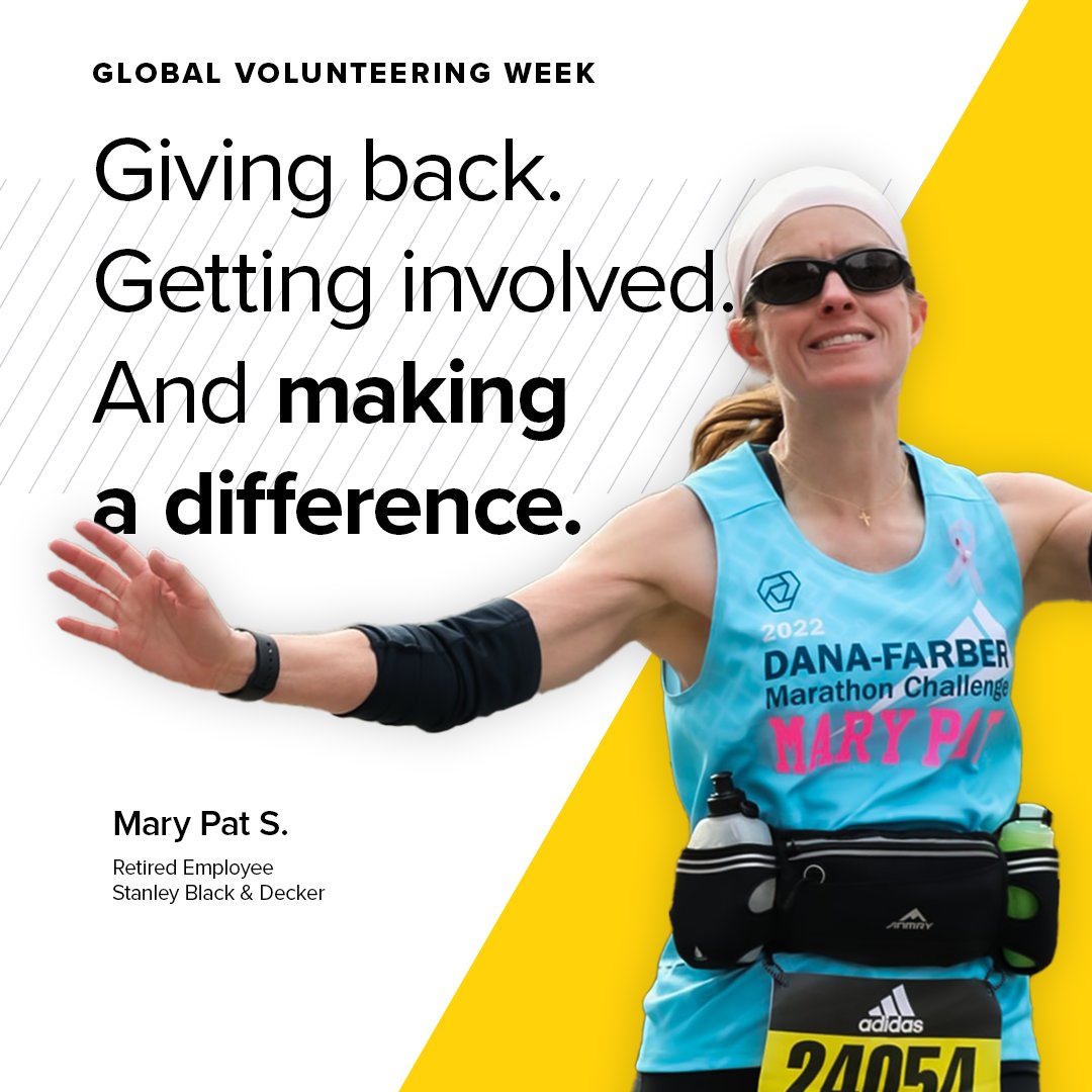 #GlobalVolunteeringWeek is a celebration of those who dedicate their time and energy to giving back. For Mary Pat, a retired Stanley Black & Decker employee, that means running races to raise money for cancer care and research. Read her inspiring story > sbdinc.me/3xPRRYG