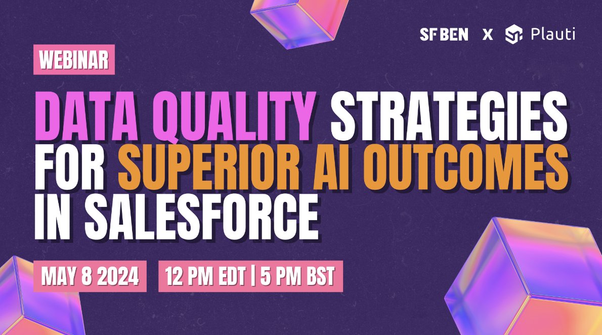 Join Plauti and SF Ben for an interactive webinar perfectly suited for professionals keen to discover how top-tier data can significantly enhance AI outcomes and help you gain valuable insights into optimizing your Salesforce usage. 👉 More details here: bit.ly/3WepOvW