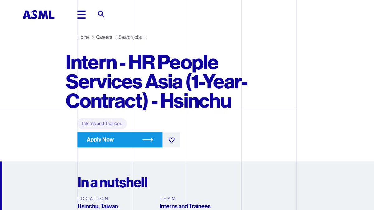 AppPuty2's tweet image. [徵才] 台灣艾斯摩爾 ASML HR intern📝有新竹在學學生對於intern實習機會有興趣嗎？ ASML intern實習機會可以讓你體驗到跟不同國家的同事相處應對的機會 歡迎來體驗看看真正的職場環境，為未 reurl.cc/WxX9gD #Tech_Job #PTT #熱門