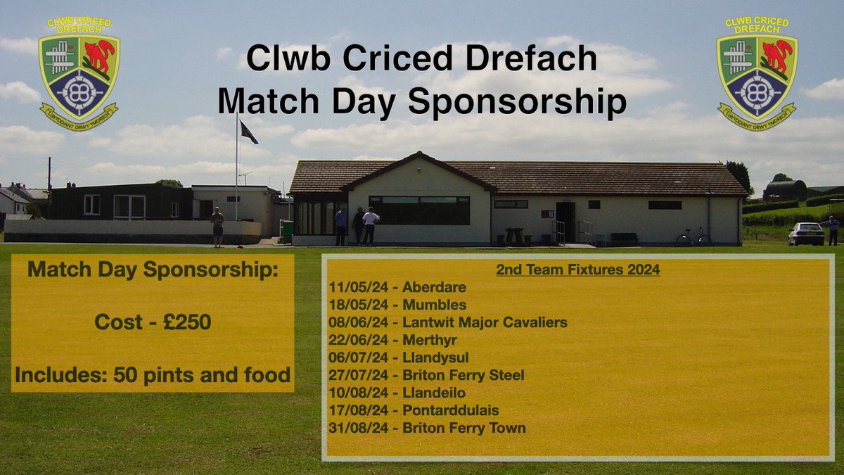 Games filling up fast..why not visit the Cae and enjoy our hospitality 🏏🍺🍷🥪🌞 #supportyourlocalclub