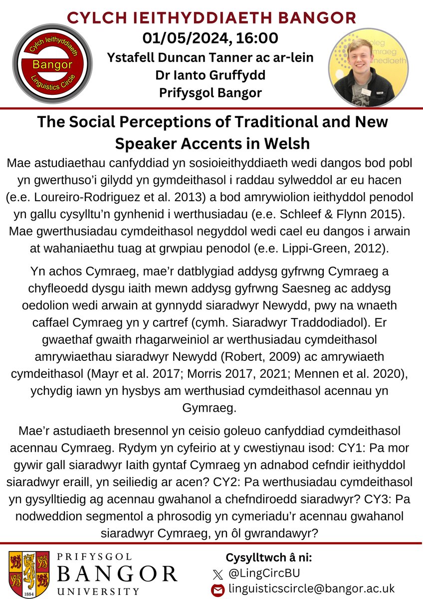 Cylch Ieithyddiaeth Bangor Linguistics Circle tweet media