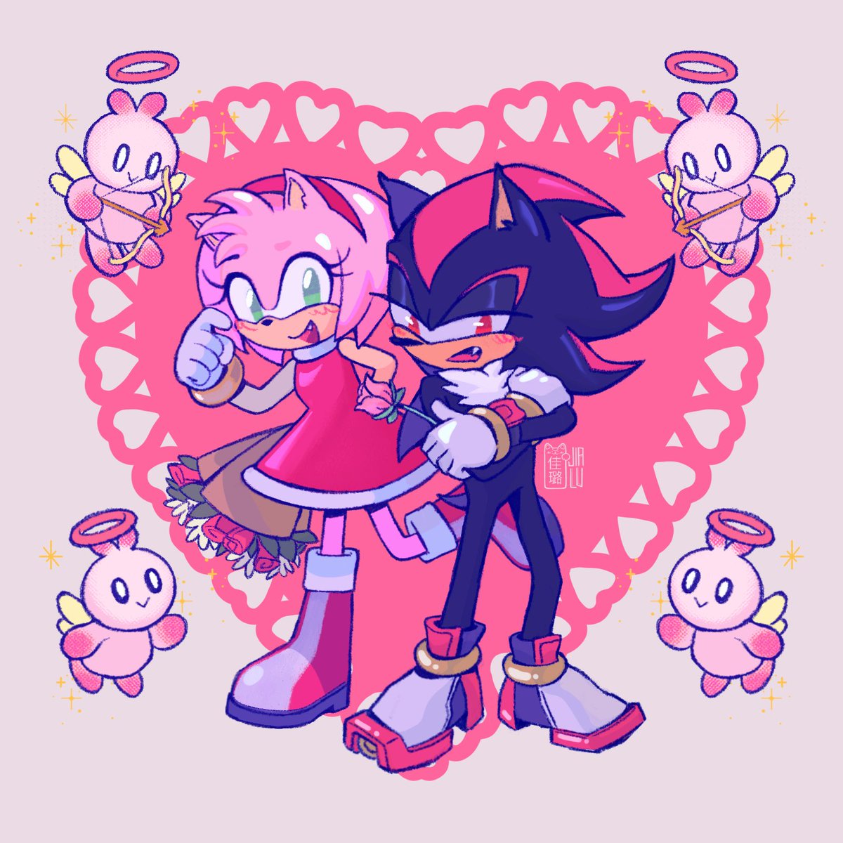 my girlfriend asked me to draw shadow and i had to push my #shadamy agenda 💘🦔