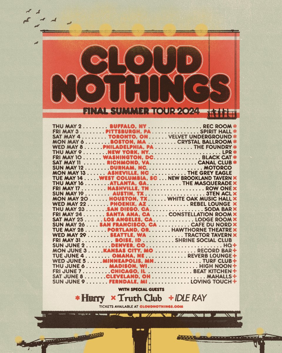 Shows with @cloudnothings kick off in a week! See you there. Tickets: linktr.ee/hurryband