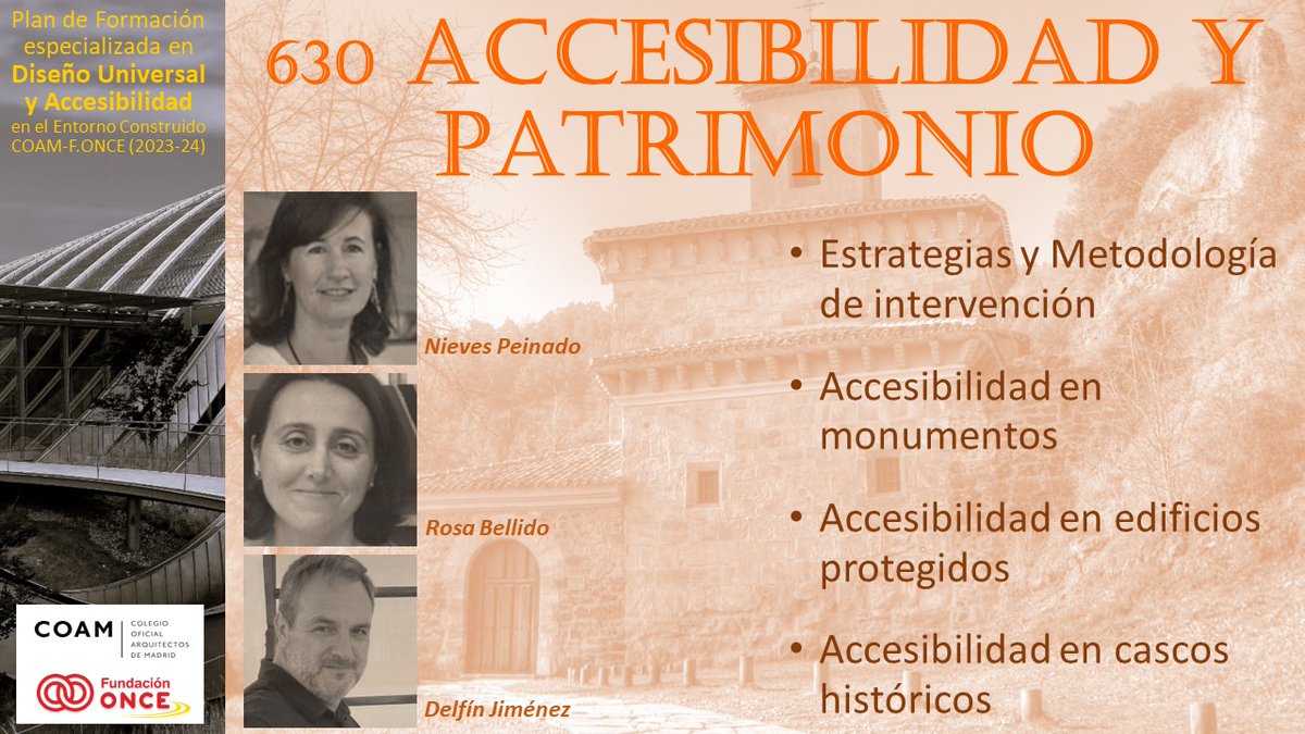 Hoy en las clases de #Accesibilidad del @COAMadrid y la @Fundacion_ONCE aprendemos sobre ACCESIBILIDAD Y PATRIMONIO. Dos cuestiones a proteger y garantizar y que no tienen por qué ser contrapuestas o ser incompatibles. Sensibilidad, imaginación y una buena metodología y formación