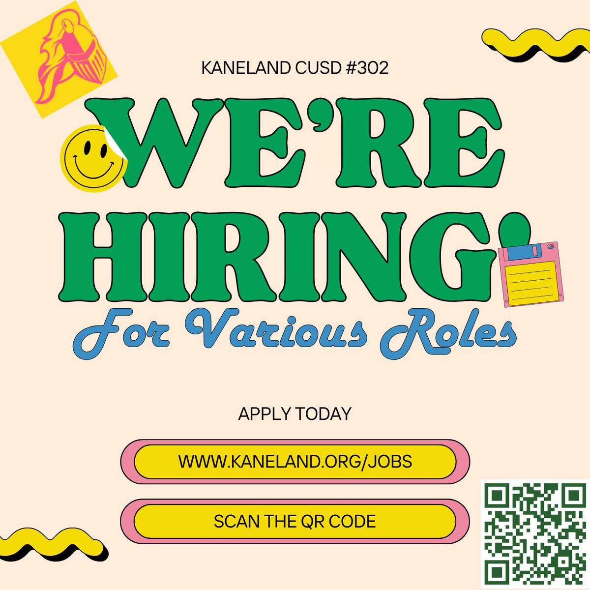 🤩 Kaneland CUSD #302 is hiring for various roles across the district. If you want to join our team, visit our website kaneland.org/jobs or scan the QR code to view current job openings and submit your application today! We're looking forward to hearing from you. 

#hiring
