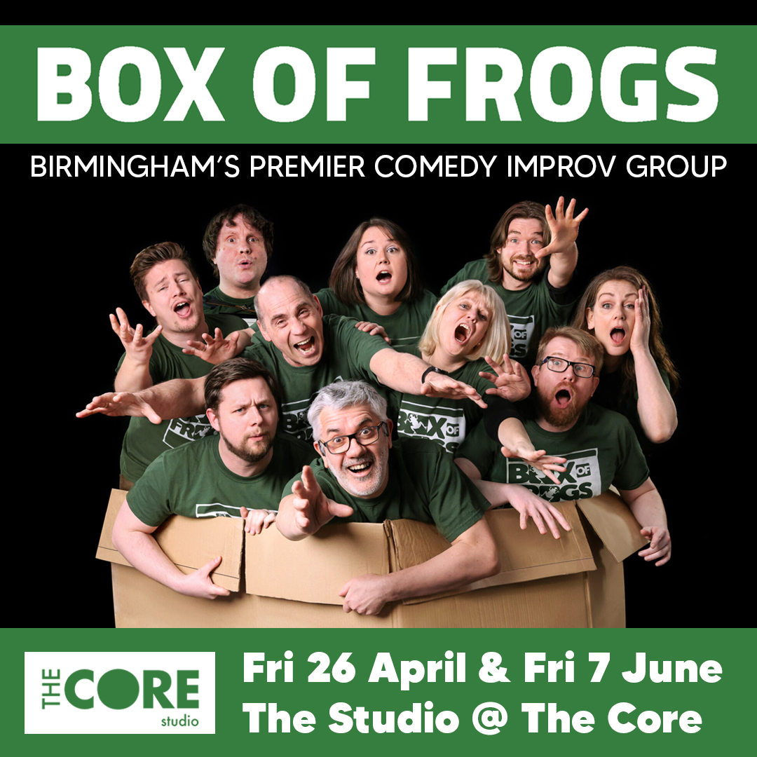 📢 THIS FRIDAY NIGHT AT THE CORE 📢 Join us in the Studio at The Core, Solihull for an evening of high-octane improvised comedy nonsense this Friday, with Birmingham's premier comedy improv group @BoxOfFrogsImpro. Tickets via the link or on the door thecoretheatresolihull.co.uk/whats-on/all-s…