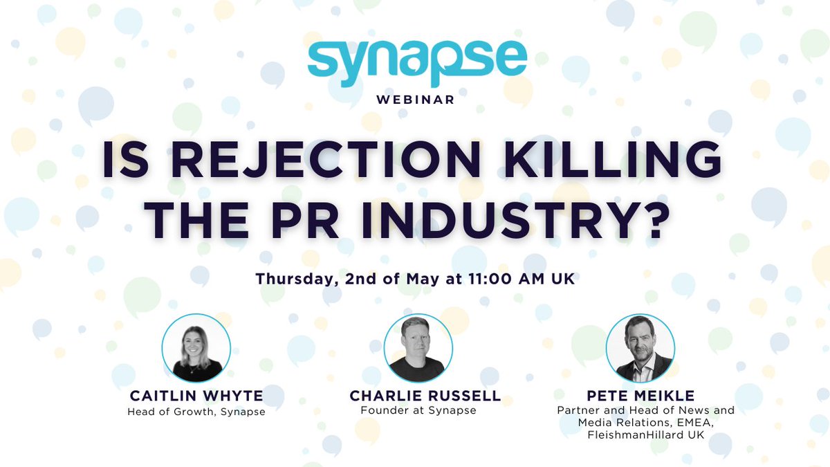 Don't miss next week's webinar, Is Rejection Killing the #PR industry? We'll be discussing all things #mediarelations, why your pitches might not be getting a response and what you can do about it. 

Register here: bit.ly/3WfXyJn