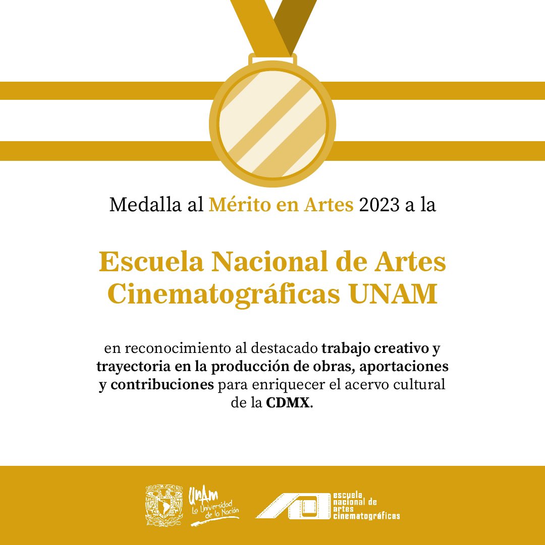 🎥 ¡La ENAC de la UNAM está de fiesta! Recibimos con emoción la Medalla al Mérito en Artes 2023 del Congreso de la CDMX en Medios Audiovisuales. ¡Felicidades a toda nuestra comunidad por este logro que enaltece nuestra labor cultural! 👏🏽 #ENAC #Artes #CDMX