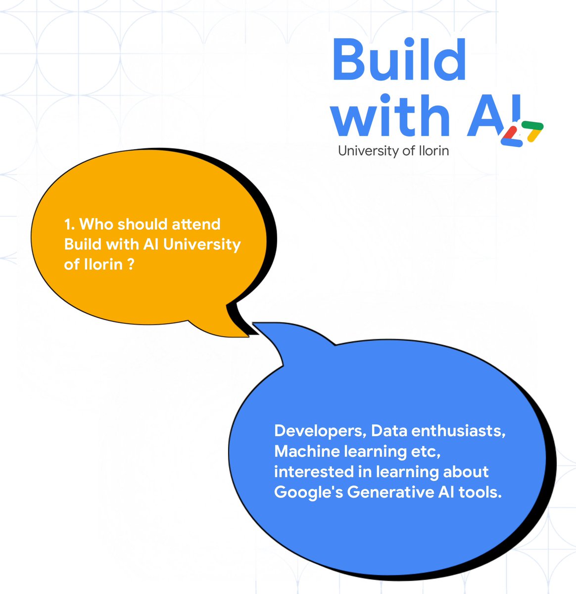 Here are some of the frequently asked questions to know more about the #BuildwithAI Workshop . A thread . . 1/10 Who should attend Build with AI Roadshows? #BuildwithAIUnilorin