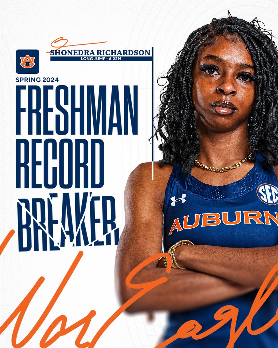 Breaking records at home sure does feel good 🤩 With a PR of 6.22m in long jump, Shonedra Richardson now holds the freshman record in the event. She’s currently No. 8 in the SEC. #WarEagle