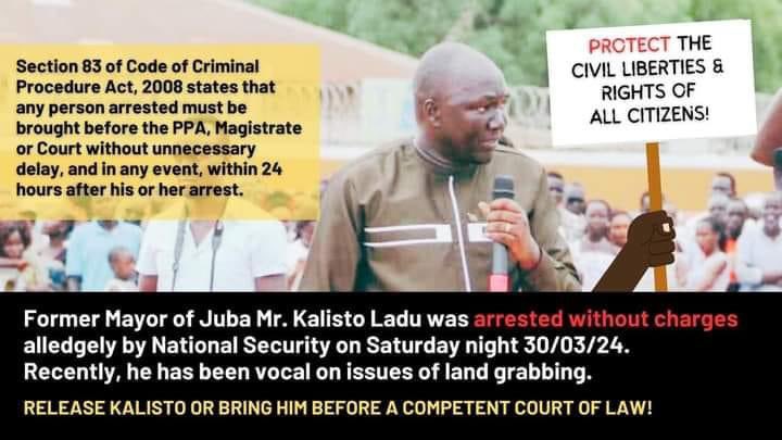 We are still asking for the release of former Mayor of Juba, Mr Kalisto who was arrested without charges by the National Security. #releaseKalisto
