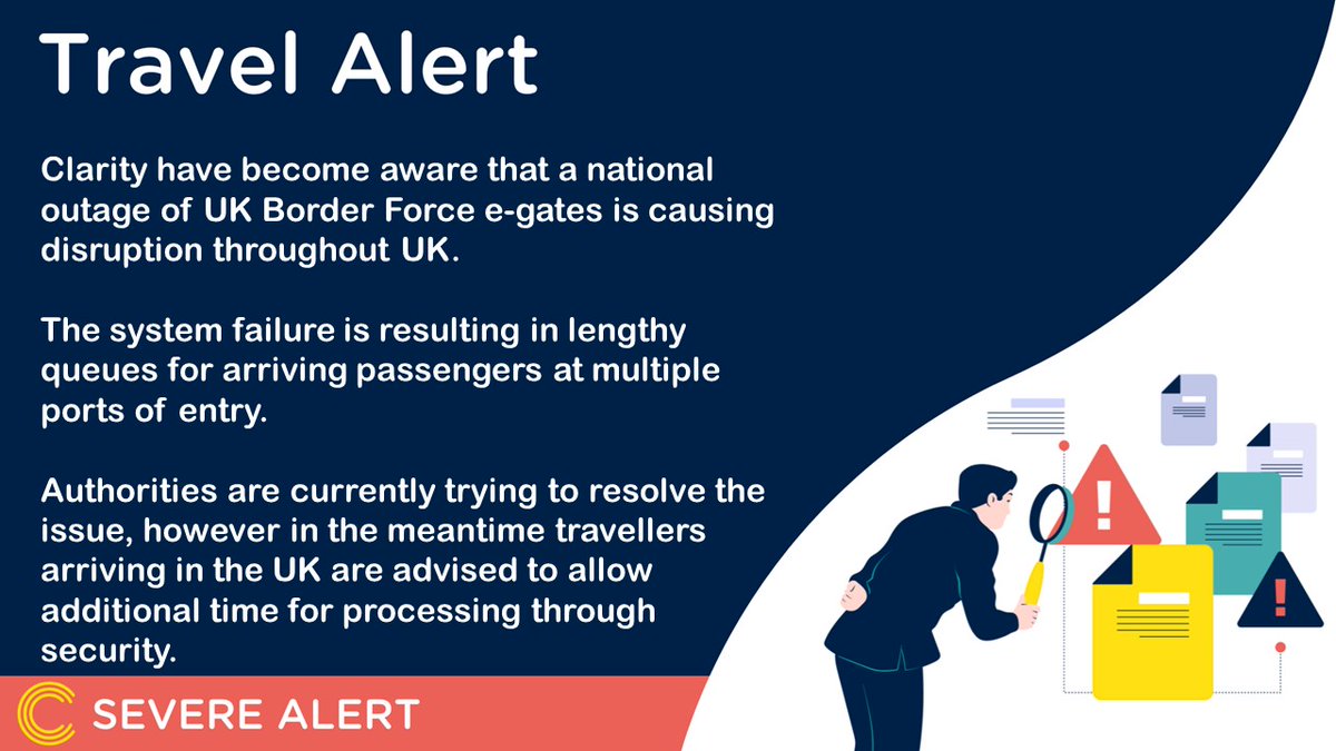 #TravelAlert: UK: E-Gate system failure causing disruption at #UK #EGates