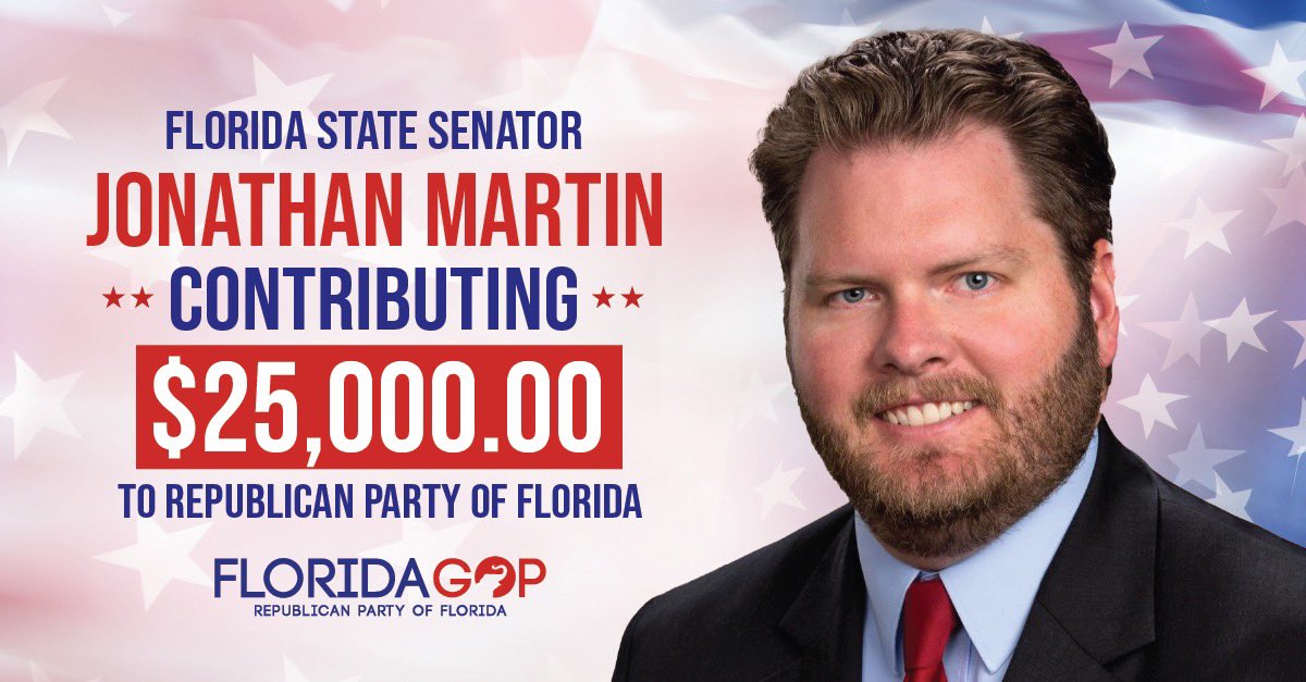 Thank you Senator @JonMartinEsq for your $25,000 investment into the Republican Party of Florida to secure victories up and down the ballot and to ensure the Sunshine State remains the freest state in the nation. 🇺🇸
