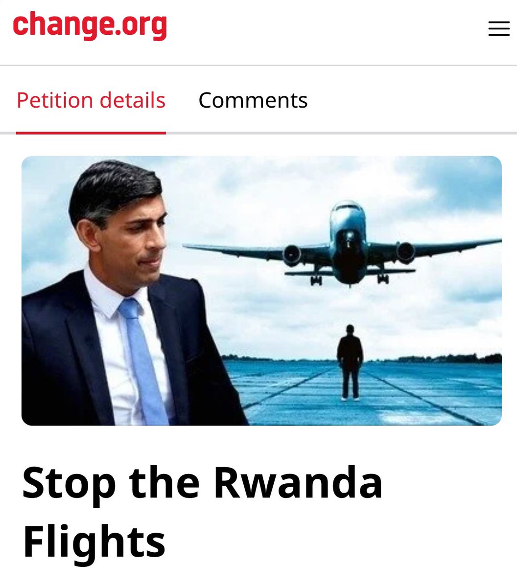 Many people appalled at our country using brutal force to drag people out and expel them to Rwanda. Show them it’s not ‘the will of the people’, show them that we welcome refugees, we are better than our government. Please sign and share this petition. chng.it/k9KpTGpKMM