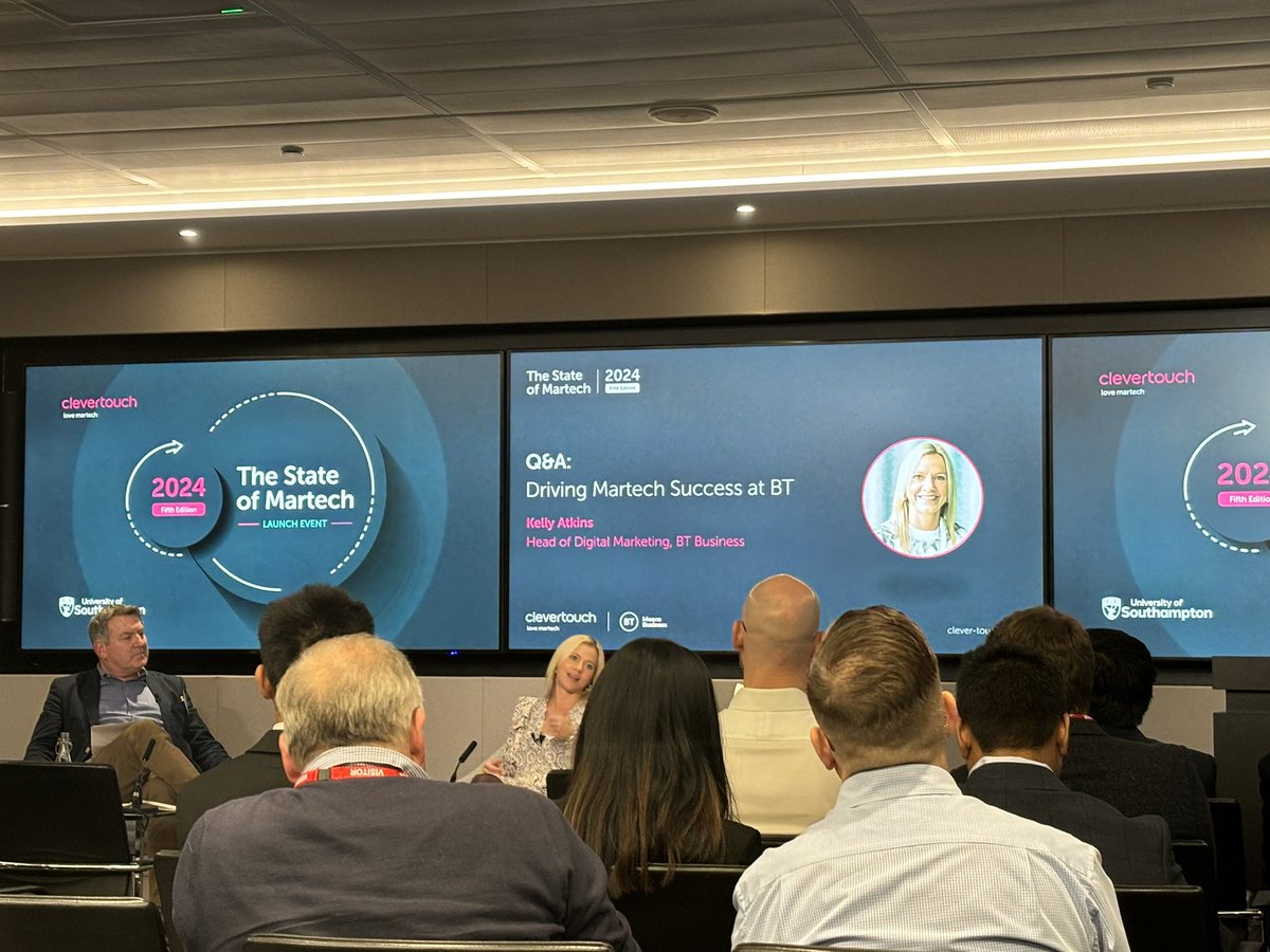 Bringing Martech migration to life with a @BTBusiness panel session! 

Fascinating to hear from Kelly Atkins, Head of Digital Marketing, on how she is driving Martech success at BT with the help of @Clevertouch. #SoM2024