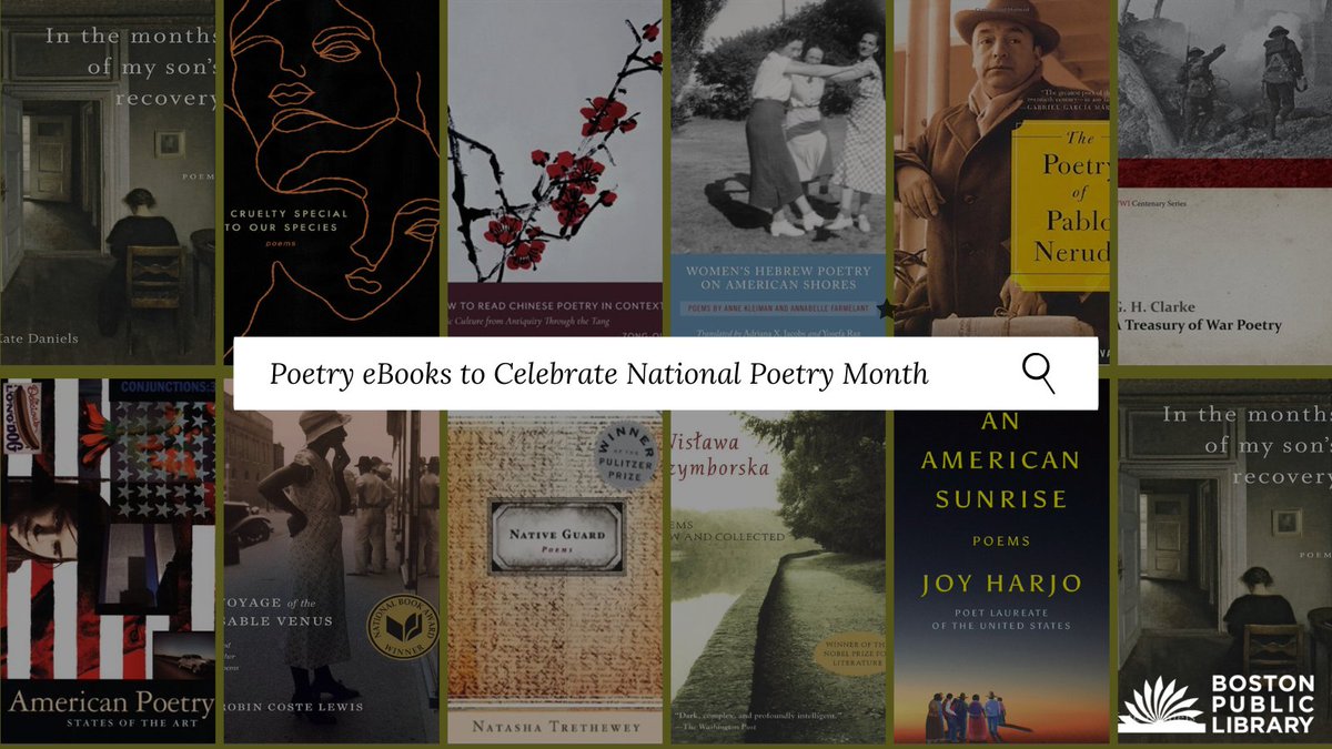 #NationalPoetryMonth continues with this curated list of 11 poetry books! Check out these eBooks for some of the most arresting, powerful, and beautiful poetry in the library's digital poetry collection. See the full list: bpl.bibliocommons.com/list/share/110…
